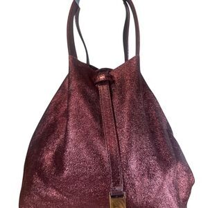 TIFFANY & CO Ruby Red Metallic Leather & Suede Reversible Small Bucket Hobo Bag
